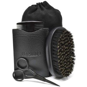 Beard Brush and Comb Set for Men Grooming with Natural Boar Bristle Beard Brush